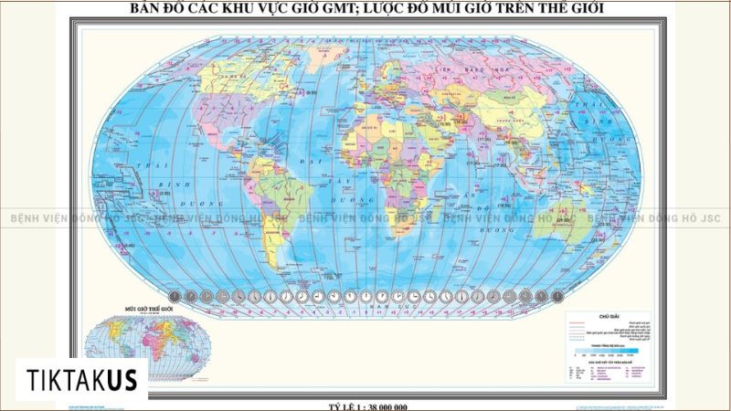 Bản đồ thế giới với đường kinh tuyến gốc chạy qua Greenwich
