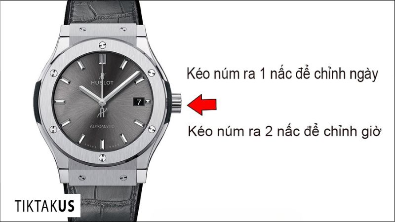 Cách chỉnh giờ, ngày trên đồng hồ Hublot 2 - 3 kim