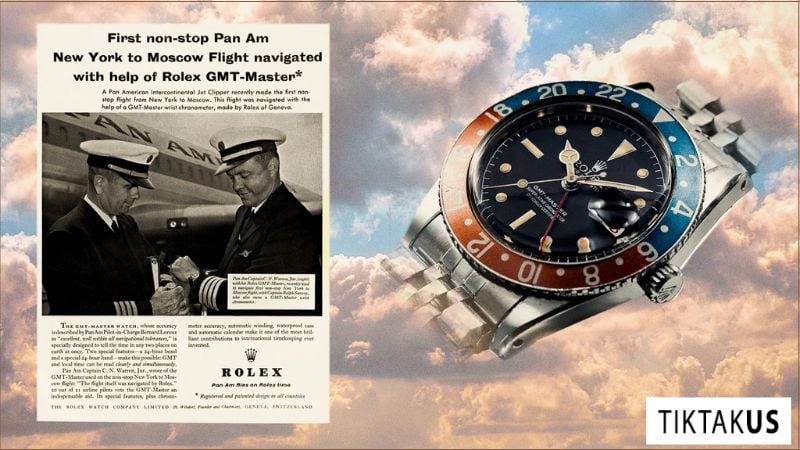 Poster quảng cáo cổ điển của Rolex GMT-Master hợp tác cùng Pan Am