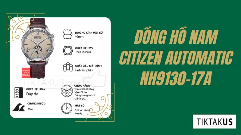 Đồng Hồ Nam Citizen Automatic NH9130-17A không cần thay pin