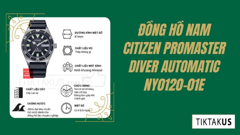 Citizen Promaster Diver Automatic NY0120-01E có thiết kế cá tính và độc đáo