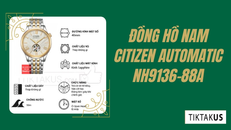 Citizen Automatic NH9136-88A mang đến sự lịch lãm và phong cách cho phái mạnh