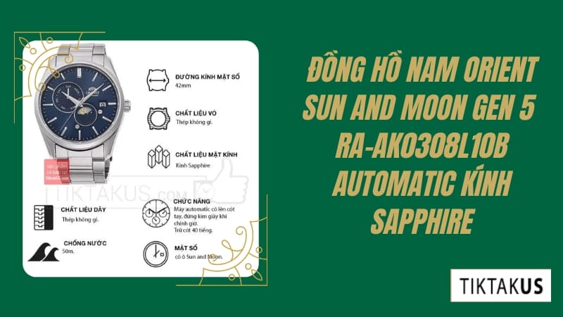 Orient Sun And Moon Gen 5 RA-AK0308L10B Automatic với màu xanh độc đáo