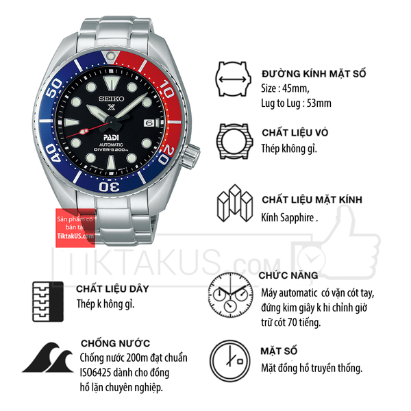 Đồng hồ nam SEIKO SPB181J1 Prospex Sumo PADI Automatic - Tiktakus