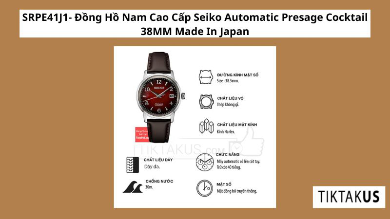 SRPE41J1- Đồng Hồ Nam Cao Cấp Seiko Automatic Presage Cocktail 38MM Made In Japan