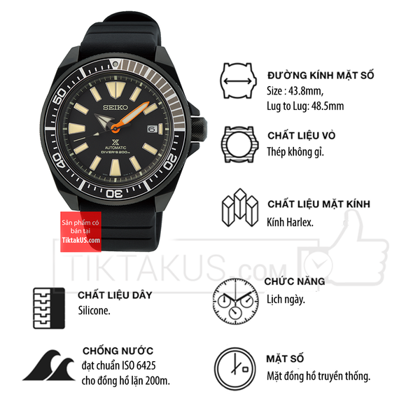 Đồng hồ lặn Seiko Prospex Samurai Diver 200m SRPH11K1 Black 2021 - Tiktakus