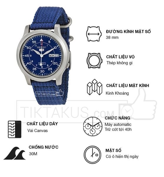 Đồng hồ nam dây dù Seiko SNK807K2 (Xanh dương) Tiktakus