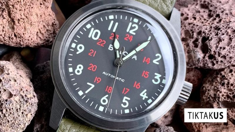 Bulova Military sở hữu vẻ ngoài phong trần, cá tính với phong cách Heritage cổ điển