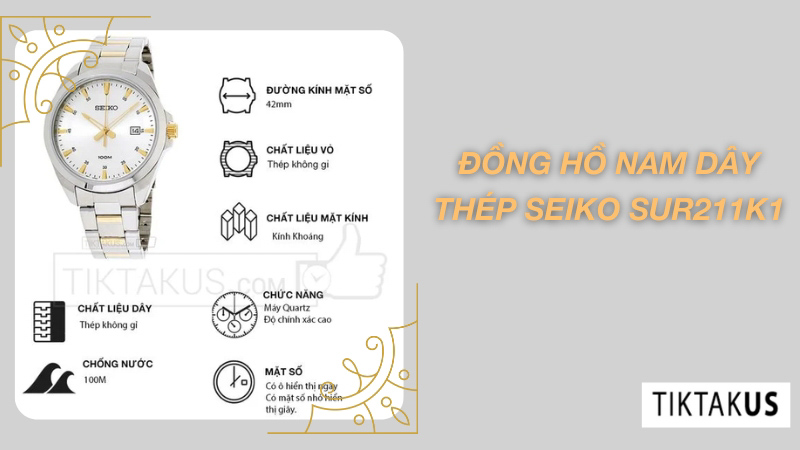 Đồng hồ Seiko SUR211K1 có thiết kế lịch lãm và tinh tế, phù hợp với mọi lứa tuổi và phong cách