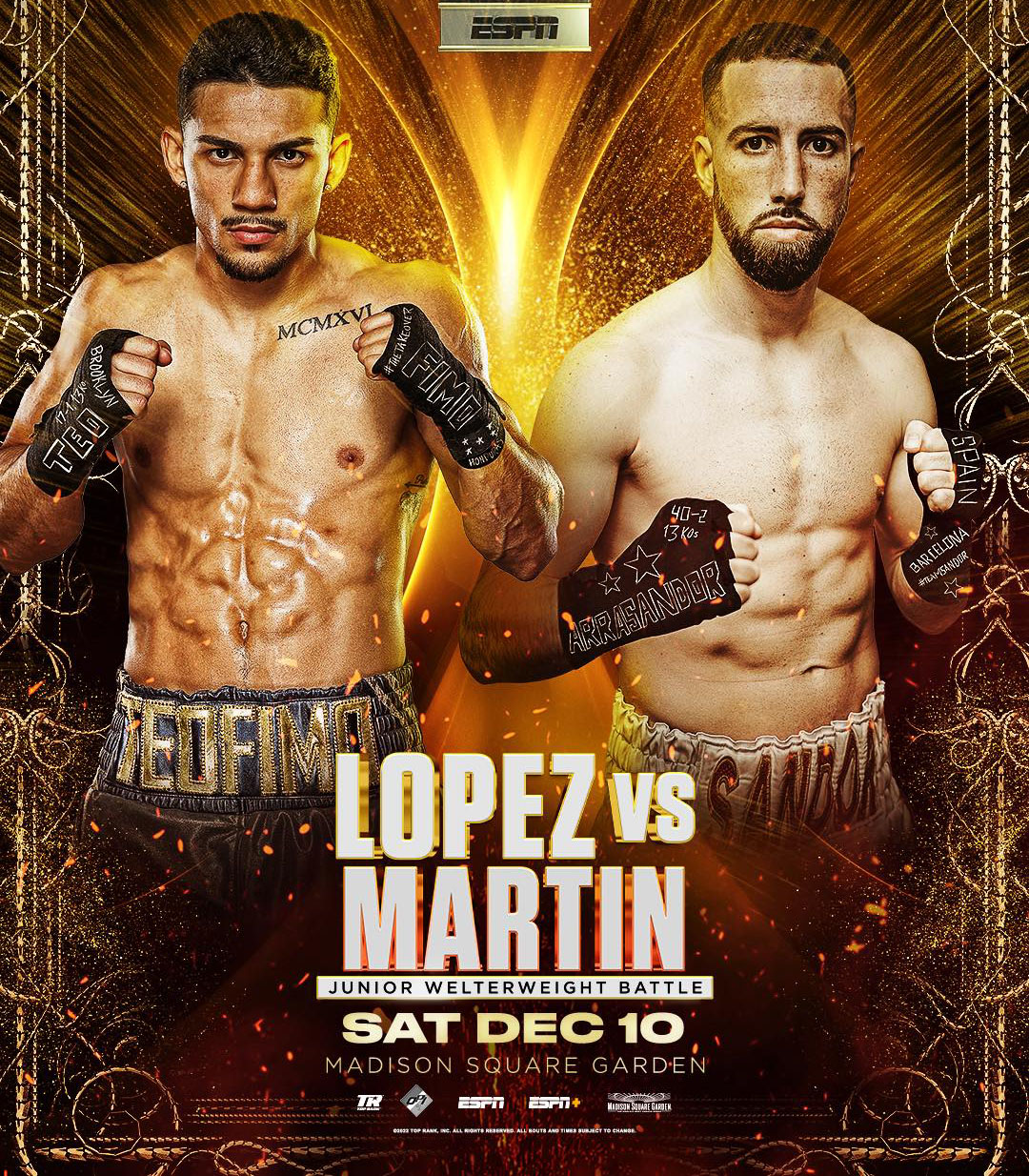 Teofimo Lopez đối đầu Sandor Martin vào sáng Chủ Nhật ngày 11/12/2022