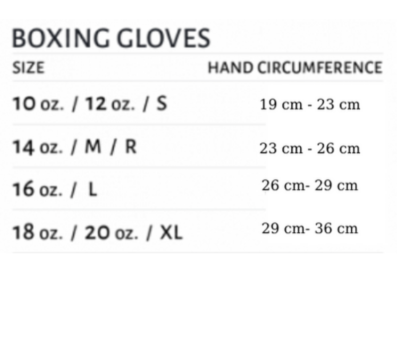 Cách chọn size găng boxing/Muya thai/ đấm bốc phù hợp