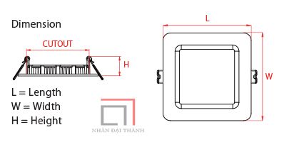* Kích thước Đèn led downlight anchor Panel vuông APA01R036