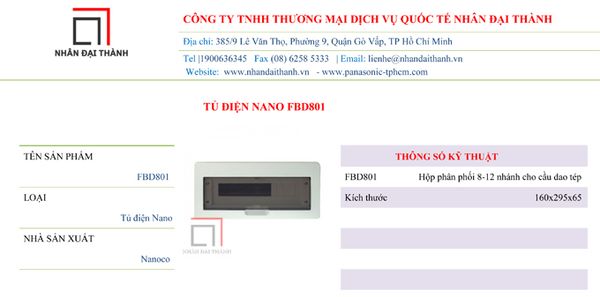 * Thông số kỹ thuật của Tủ điện Nano FBD801