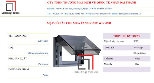 * Thông số kỹ thuật của Mặt có nắp che mưa Panasonic WEG8981
