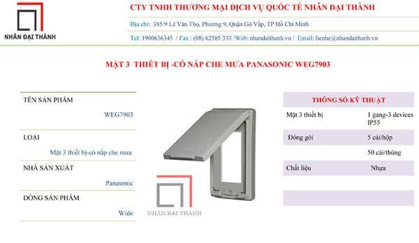 Thông số kỹ thuật của mặt 3 thiết bị -có nắp che mưa Panasonic WEG7903