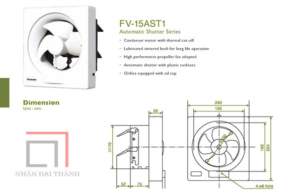 Cấu tạo Quạt hút gắn tường dân dụng Panasonic FV-15AST1 :