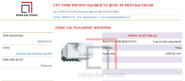 Thông số kỹ thuật của Công tắc Panasonic WEG575151SW
