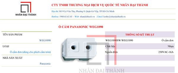 Thông số kỹ thuật của Ổ cắm Panasonic WEG1090