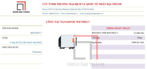 Thông số kỹ thuật của Công tắc Panasonic WEV5033-7