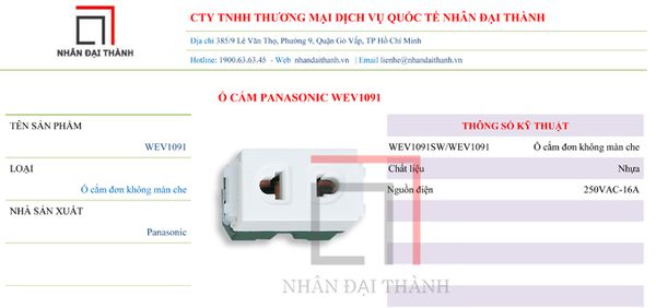 Thông số kỹ thuật của Ổ cắm Panasonic WEV1091