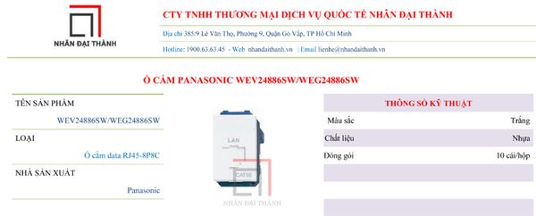 Thông số kỹ thuật của Ổ cắm Panasonic WEV22886SW/WEG44886SW