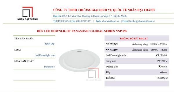 Thông số kỹ thuật của đèn led cao cấp NNP72249/NNP72259