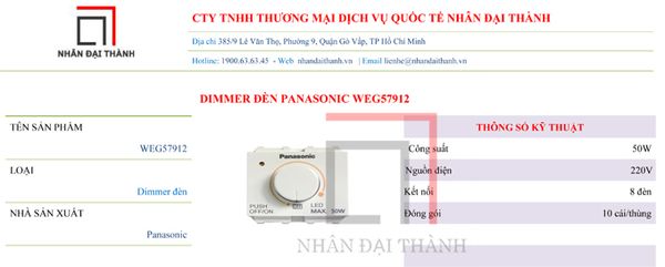 Thông số kỹ thuật của Dimmer đèn Panasonic WEG57912