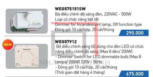 Catalogue của Dimmer đèn Panasonic