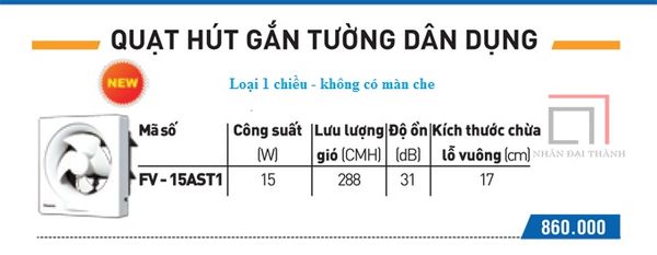 * Catalogue quạt hút gắn tường panasonic: