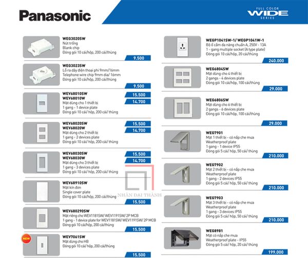 * Catalogues mặt thiết bị Panasonic
