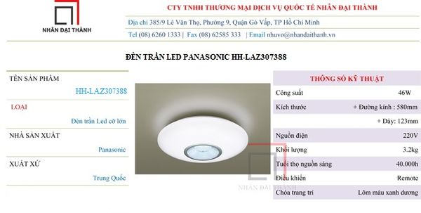 thông số kỹ thuật Đèn trần Led Panasonic HH-LAZ307388