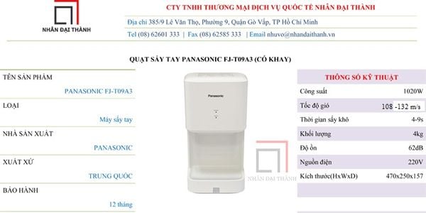 Thông số kỹ thuật Máy sấy tay Panasonic FJ-T09A3