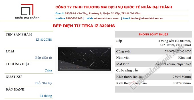 Thông số kỹ thuật Bếp điện từ Teka 7400W TEKA IZ 8320HS