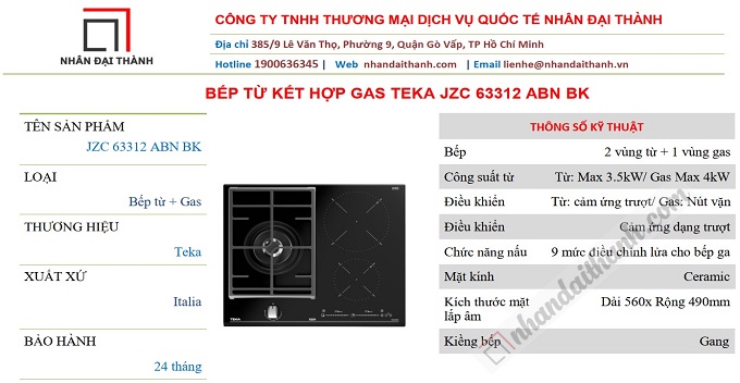 Thông số kỹ thuật Bếp từ kết hợp gas TEKA JZC 63312 ABN BK