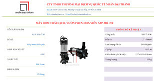 Thông số kỹ thuật của Máy bơm chìm hút nước thải APP MH-750 1HP