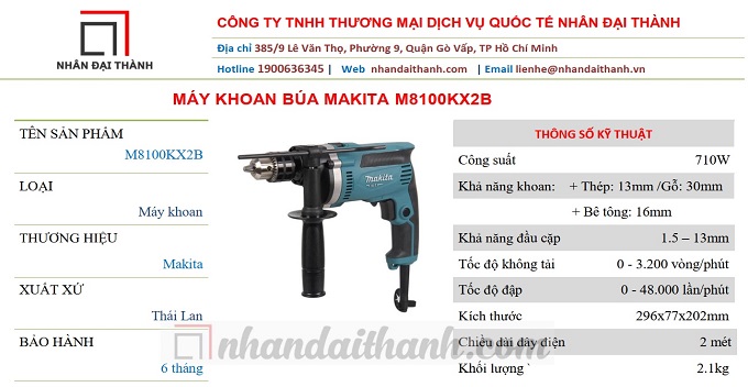 Thông số kĩ thuật máy khoan búa Makita M8100KX2B