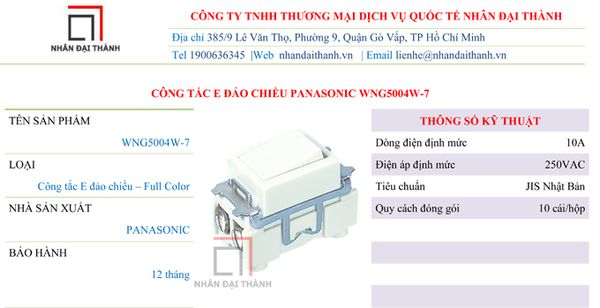 Thông số kỹ thuật của Công tắc E đảo chiều Panasonic WNG5004W-7