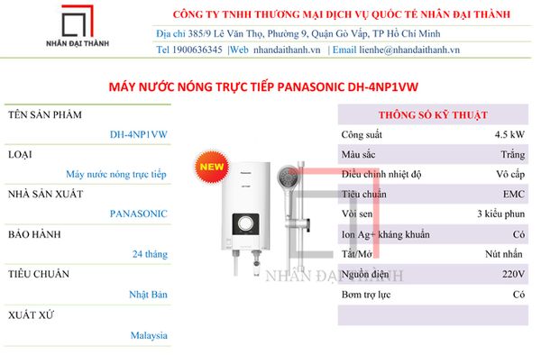 Thông số kỹ thuật của Máy nước nóng trực tiếp Panasonic DH-4NP1VW