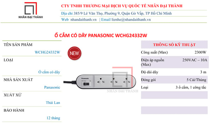Thông số kỹ thuật của Ổ cắm có dây Panasonic WCHG24332W