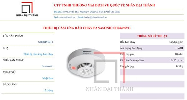 Thông số kỹ thuật của Thiết bị cảm ứng báo cháy Panasonic SH28455911