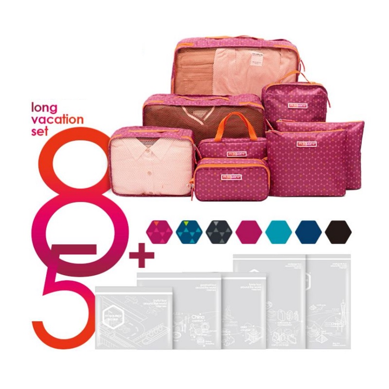 Bộ 13 túi đựng đồ du lịch Msquare Collection Set màu hồng