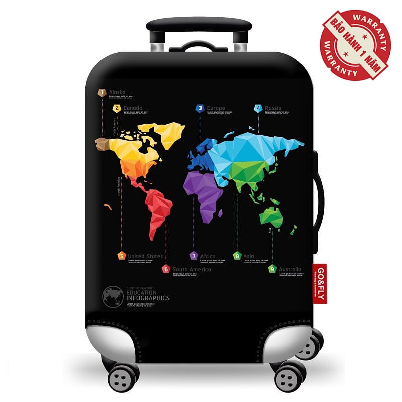 Bọc vali thun chống nước Go&Fly World Map (Vải dày) Size 20 24 28