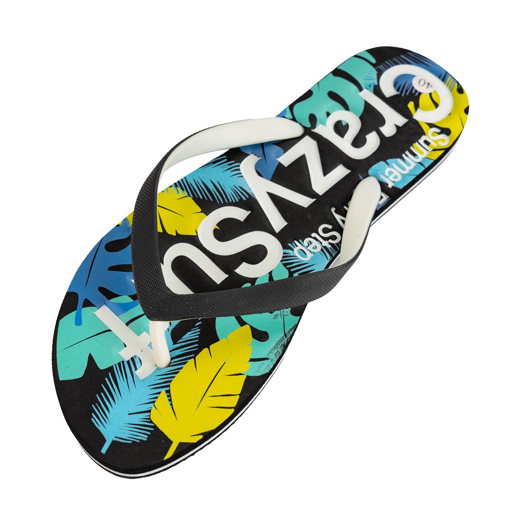 Dép tông sắc màu cho nữ họa tiết lá cây Crazy Surf CF-2505 Xanh vàng