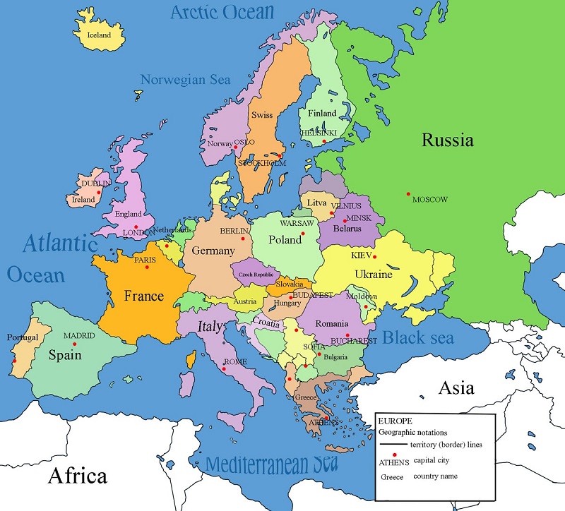 Bản đồ các nước châu Âu