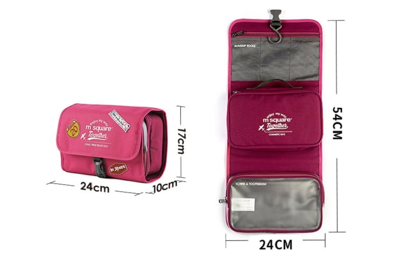 Kích thước túi Bag In Bag màu hồng khi sử dụng và khi gấp gọn
