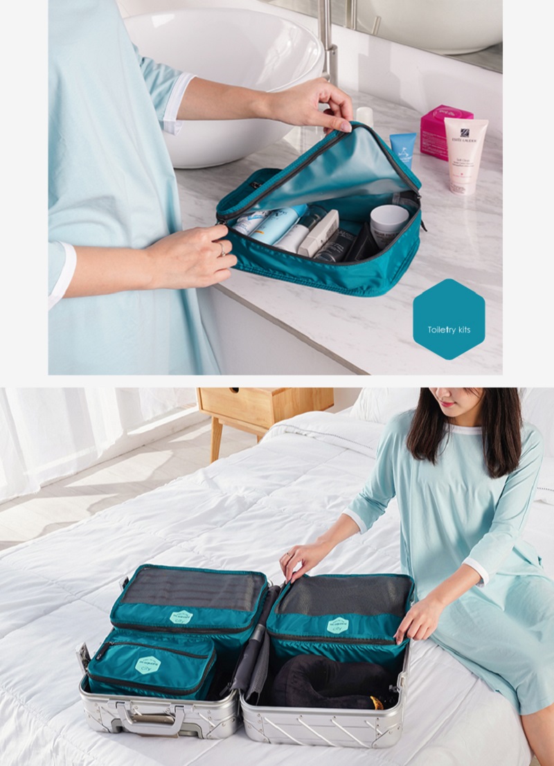 Sử dụng set túi đựng đồ du lịch 8 món Msquare Travel City đặt vào vali du lịch tiện dụng