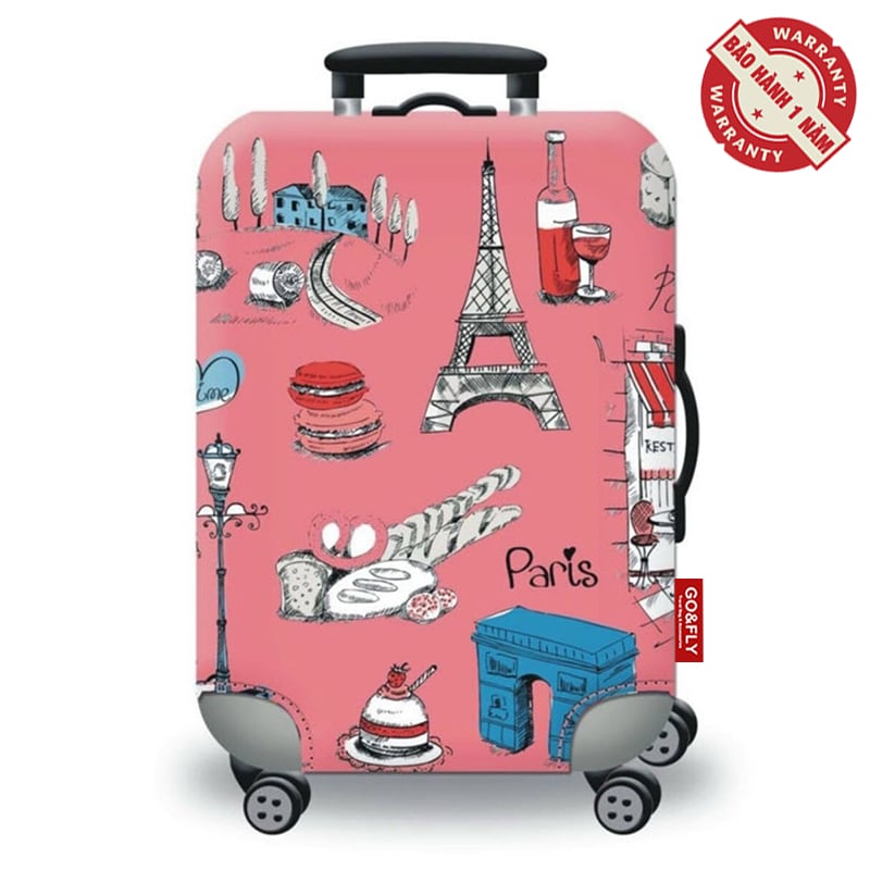 Túi bọc vali co giãn chống nước Go&Fly Paris Hồng (Vải dày) Size 20 24 28