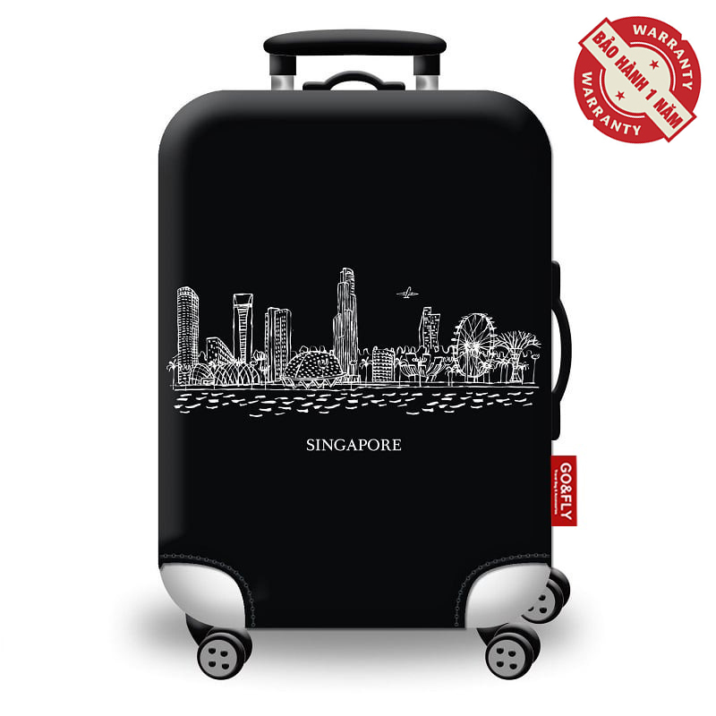 Vỏ bọc vali hành lý đen Go&Fly Singapore (Vải dày) Size 20 24 28