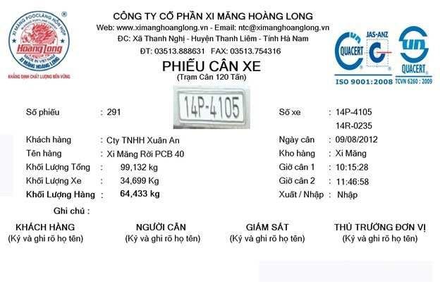 Phiếu cân phần mềm quản lý trạm cân thông qua camera giám sát