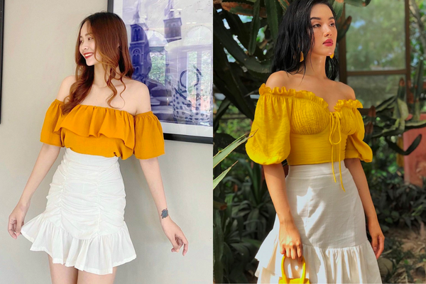 Áo kiểu trễ vai bo chun phối nút ASM12-36 | Thời trang công sở K&K Fashion